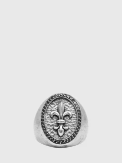 FLEUR DE LIS FEATURE RING WITH BLACK DIAMONDS-John Varvatos New